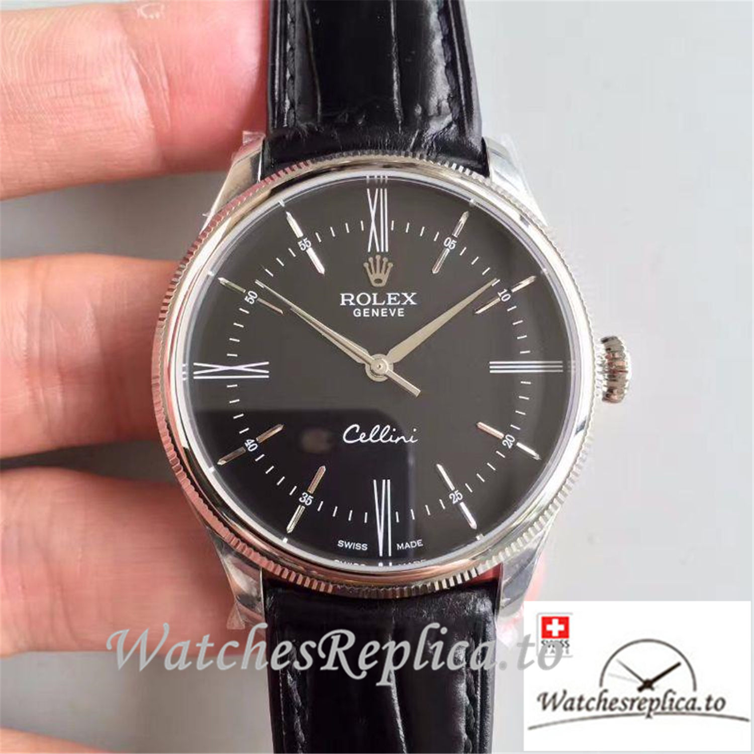 Swiss Rolex Cellini Replica 50509 Black Dial 39MM - WatchesReplica.is