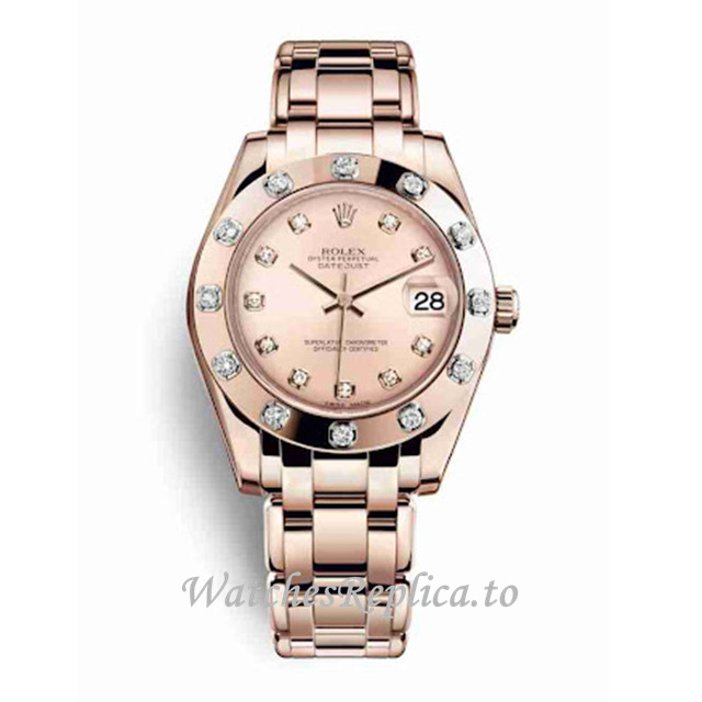 Replica Rolex Pearlmaster m81315-0009 34MM Rose Gold strap Ladies Watch - WatchesReplica.is