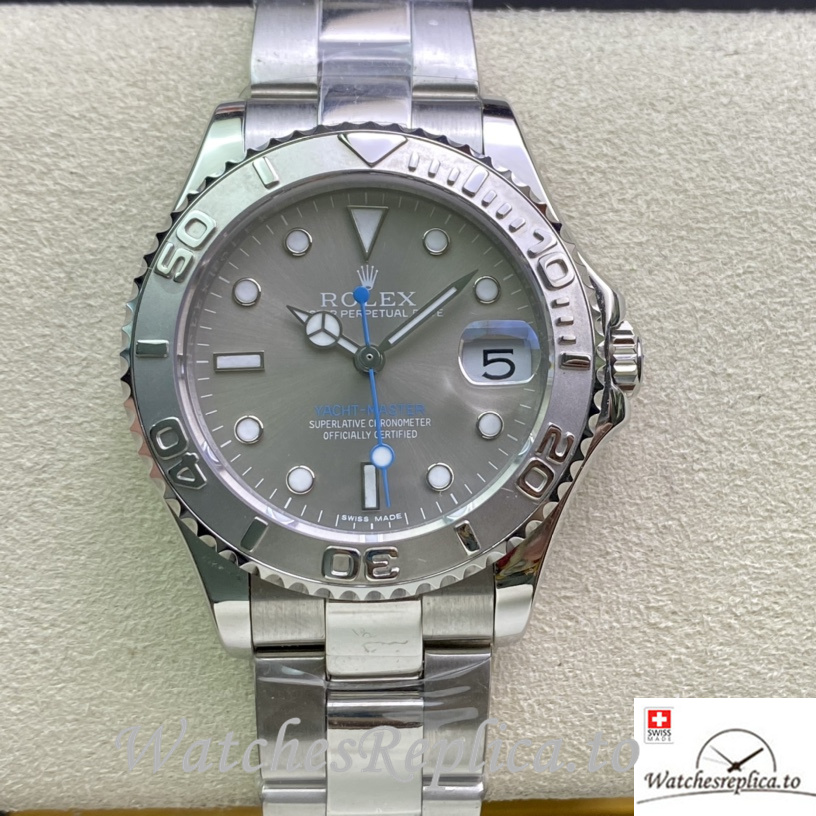 Swiss Rolex Yacht Master Replica Stainless steel strap 34MM Ladies Grey Dial - WatchesReplica.is