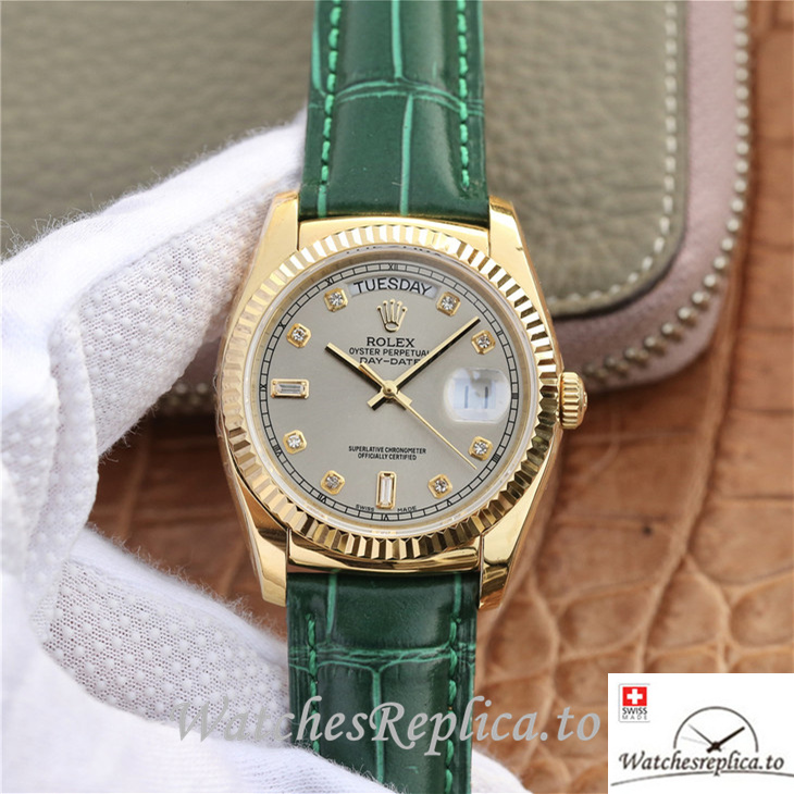 Swiss Rolex Day-Date Replica 118138-0135 Leather strap 36MM - WatchesReplica.is