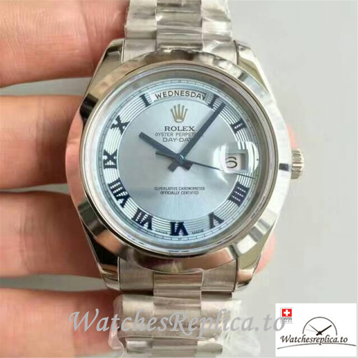 Swiss Rolex Day Date Replica 218206 002 Roman Number Markers Dial 41MM - WatchesReplica.is