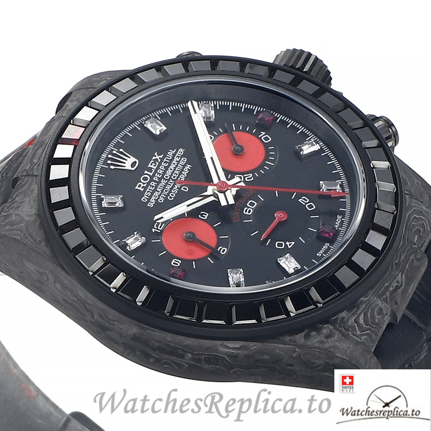 Swiss Rolex Daytona Replica Black Leather strap 40MM Black Dial - WatchesReplica.is