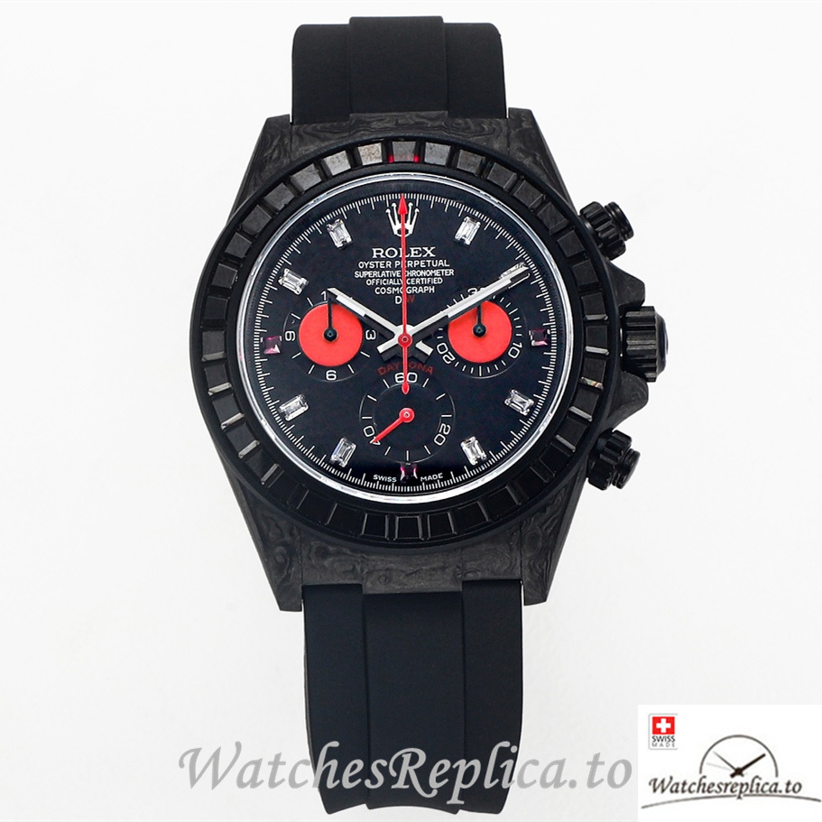 Swiss Rolex Daytona Replica Black Rubber strap 40MM Black Dial - WatchesReplica.is