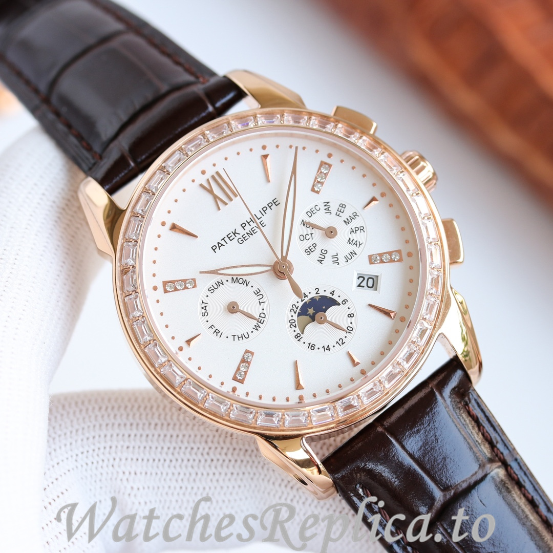 Patek Philippe Replica Annual Calendar Leather strap 41MM - WatchesReplica.is