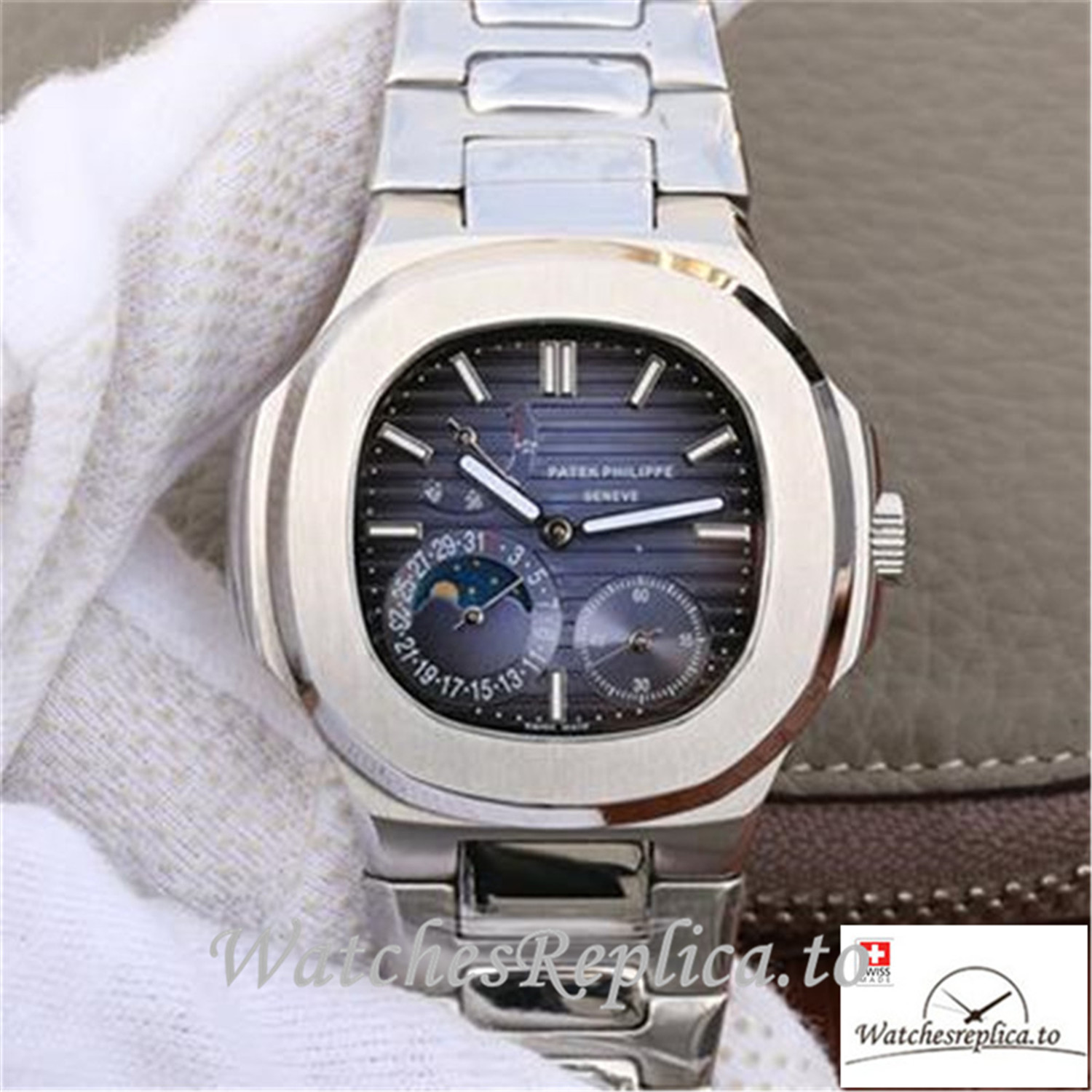Swiss Patek Philippe Nautilus Moonphas Replica 5712/1A-001 Stainless Steel Bezel 40MM - WatchesReplica.is