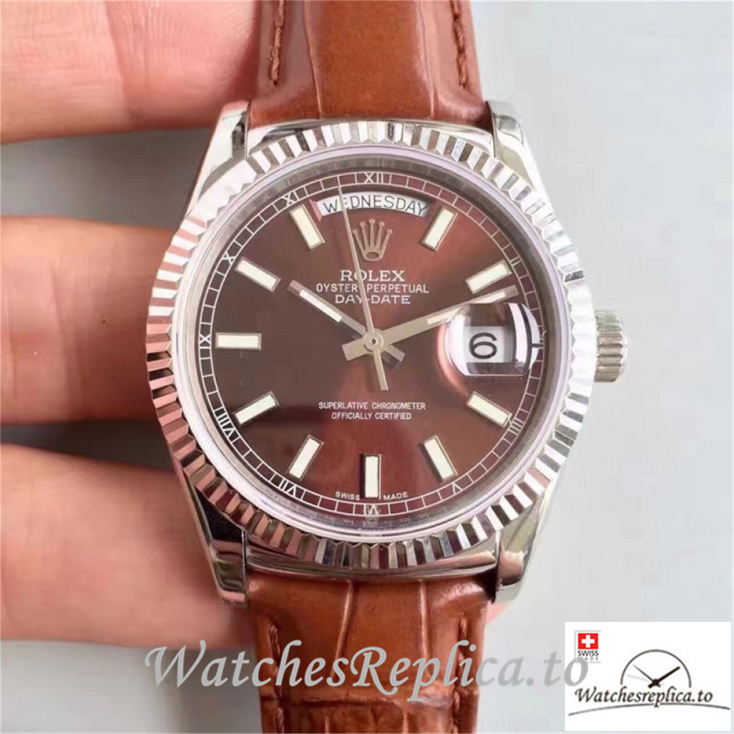 Swiss Rolex Day Date Replica 118139 001 Stainless Steel Bezel 36MM - WatchesReplica.is