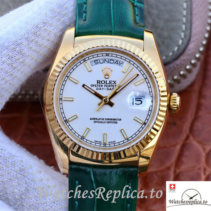Swiss Rolex Day-Date Replica 118138 Leather strap 36MM - WatchesReplica.is