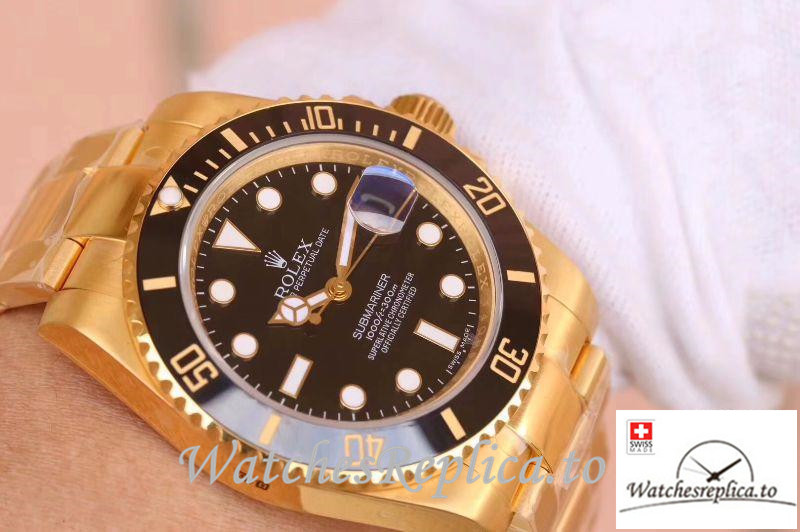 Swiss Rolex Submariner Date Replica 116618LN Gold Strap 40MM - WatchesReplica.is