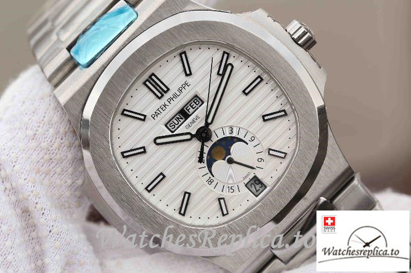 Swiss Patek Philippe Nautilus Annual Calendar Moonpha Replica 5726/1A-010 Stick Markers 40MM - WatchesReplica.is