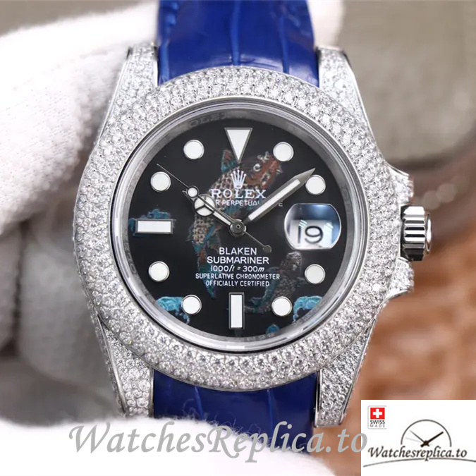 Swiss Rolex Submariner Replica Leather strap 40MM - WatchesReplica.is