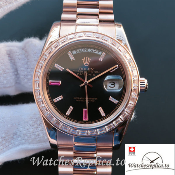 Swiss Rolex Day-Date Replica 218399 Rose Gold strap 41MM - WatchesReplica.is
