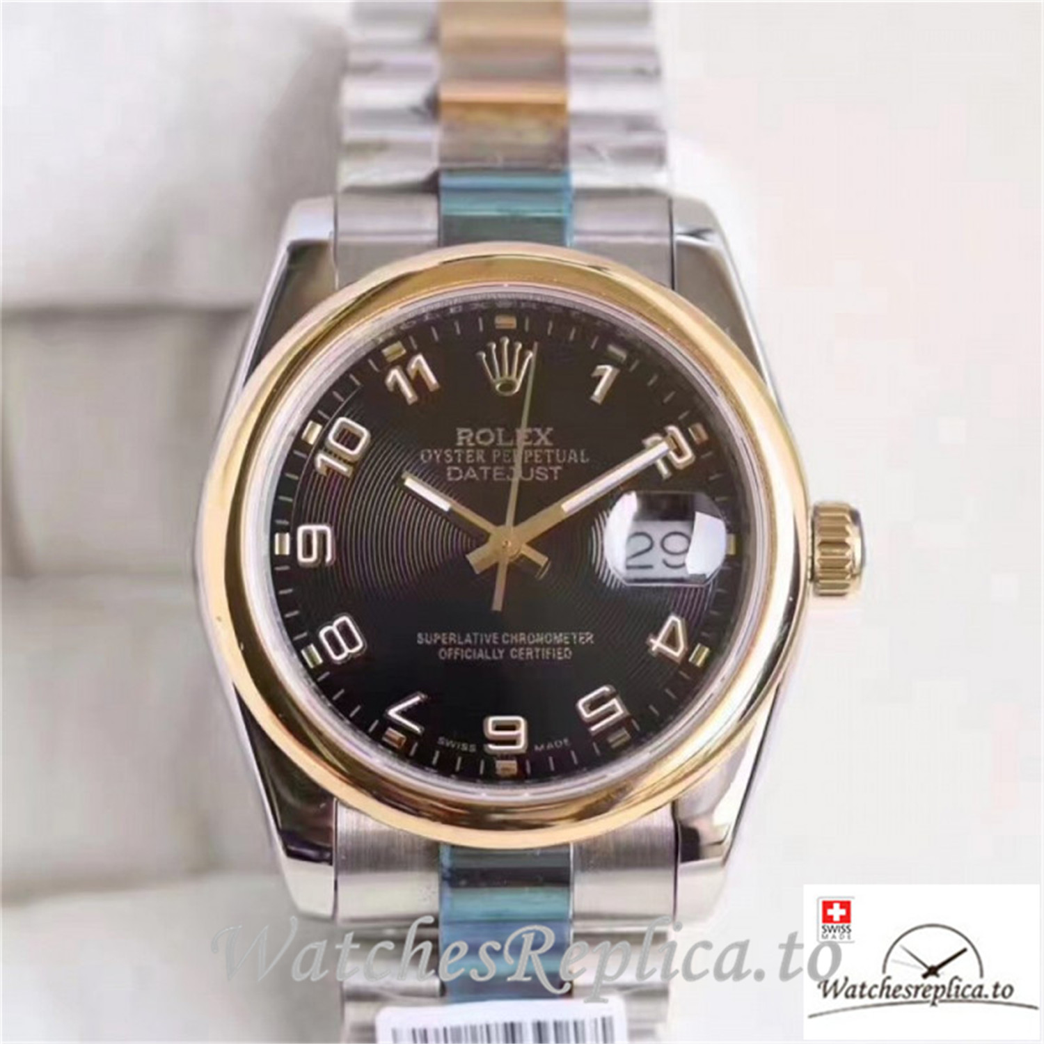 Swiss Rolex Datejust Replica 116203 001 Yellow Gold Bezel 36MM - WatchesReplica.is