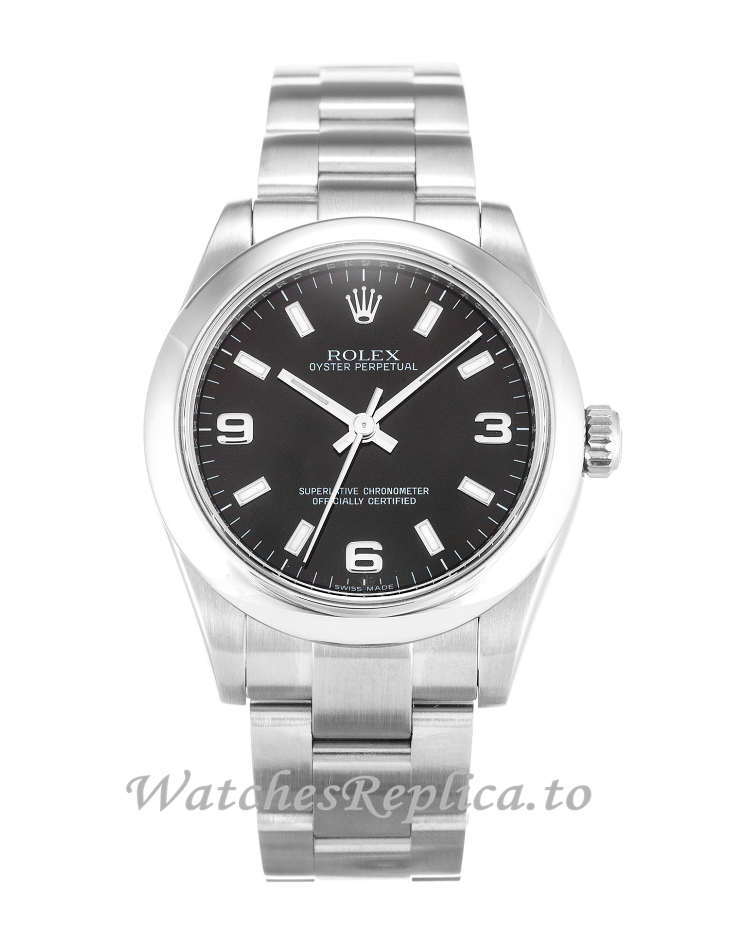 Rolex Lady Oyster Perpetual Black Dial 177200-31 MM - WatchesReplica.is