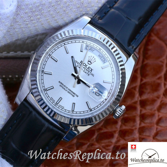 Swiss Rolex Day-Date Replica 118139 Leather strap 36MM - WatchesReplica.is
