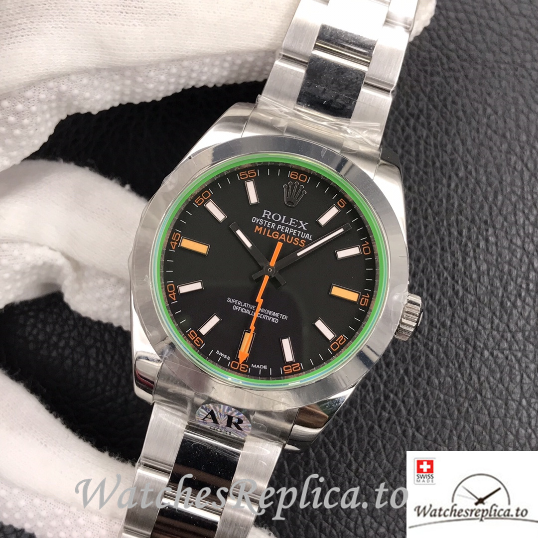 Swiss Rolex Milgauss Replica Stainless steel strap 40MM Black Dial - WatchesReplica.is