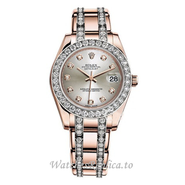 Replica Rolex Pearlmaster m81285-0034 34MM Rose Gold strap Ladies Watch - WatchesReplica.is