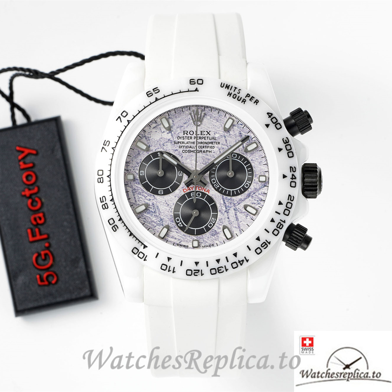Swiss Rolex Daytona Replica White Rubber strap 40MM Grey Dial - WatchesReplica.is