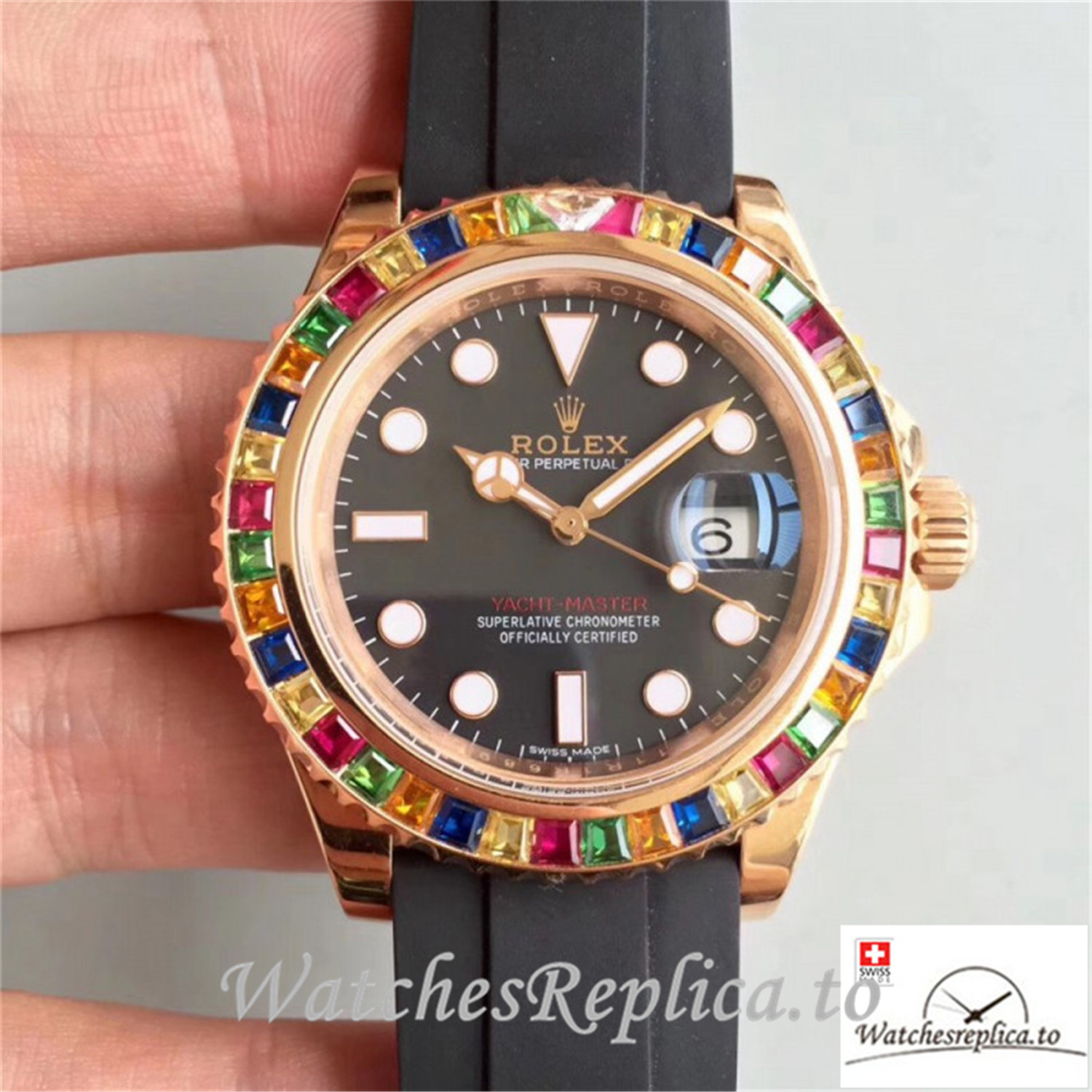Swiss Rolex Yacht-Master Replica 116695 Black Rubber Strap 40MM - WatchesReplica.is