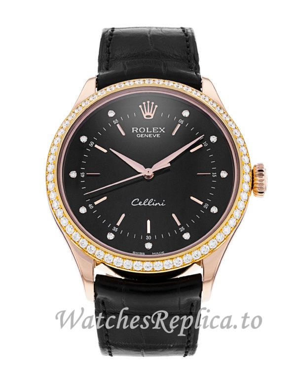 Replica Rolex Cellini 50705RBR-013 39MM Leather strap Mens Watch - WatchesReplica.is