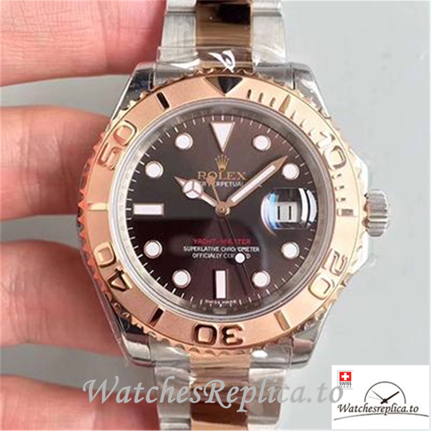 Swiss Rolex Yacht Master Replica 116621 Rose Gold Bezel 40MM - WatchesReplica.is
