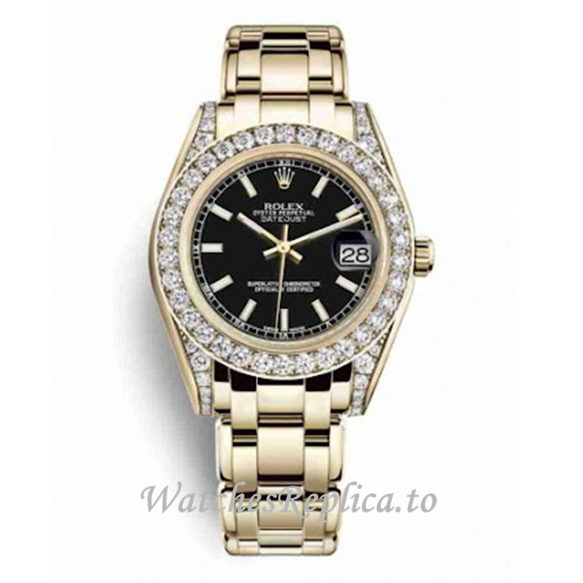 Replica Rolex Pearlmaster m81158-0117 34MM Yellow Gold strap Ladies Watch - WatchesReplica.is