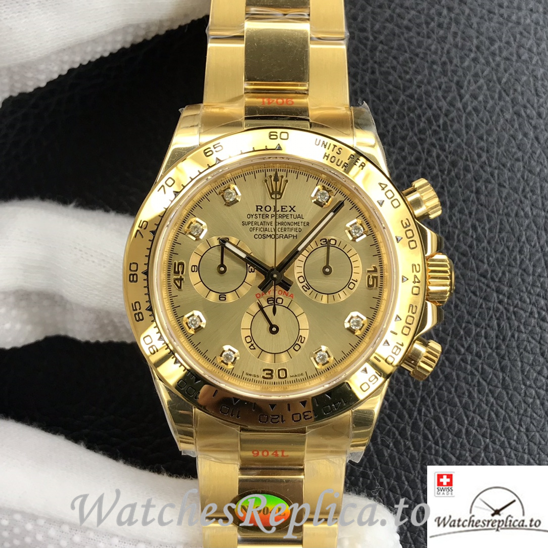 Swiss Rolex Daytona Replica 116508 Yellow Gold strap 40MM - WatchesReplica.is