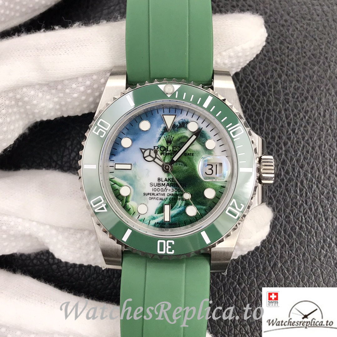 Swiss Rolex Submariner Replica Green Rubber strap 40MM Green Dial Hulk - WatchesReplica.is