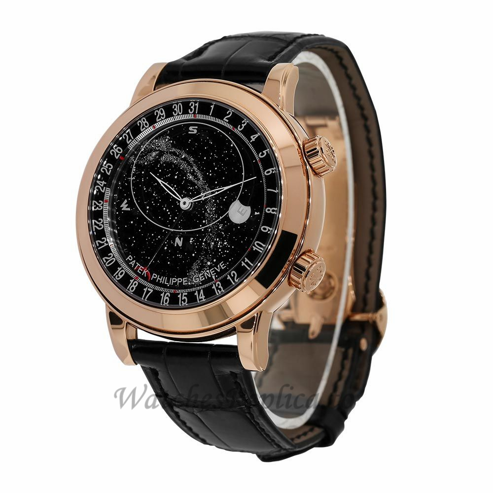 Patek Philippe Replica Grand ComplicationsRose Gold Black Celestial Moon Age 44mm Watch 6102R001 - WatchesReplica.is