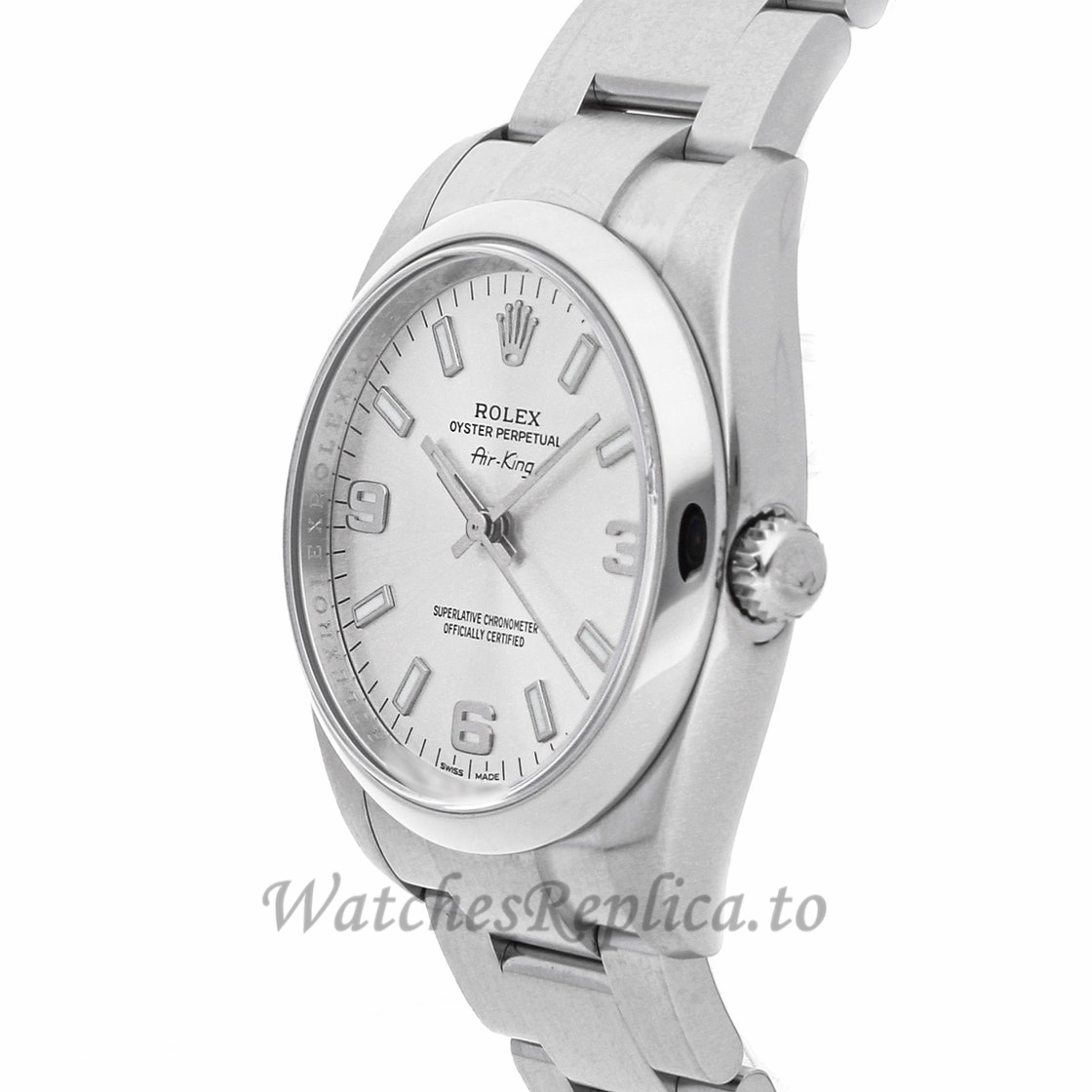 Rolex Replica Air King Silver Dial Ladies 34mm 114200 - WatchesReplica.is