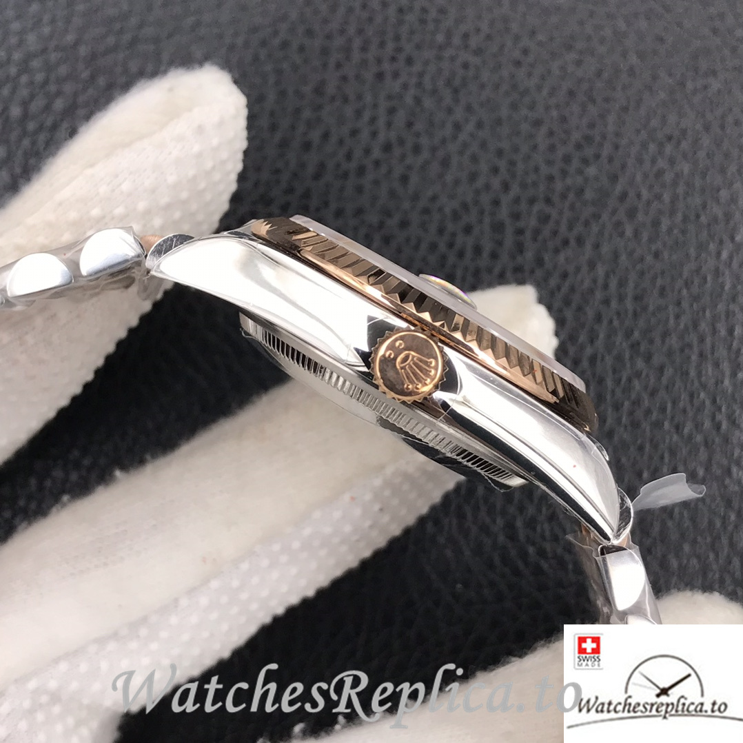 Swiss Rolex Datejust Replica Stainless steel strap 36MM Rose Gold Green Dial - WatchesReplica.is