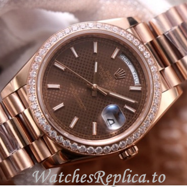 Swiss Rolex Day Date Replica 228345 Rose Gold strap 40MM - WatchesReplica.is