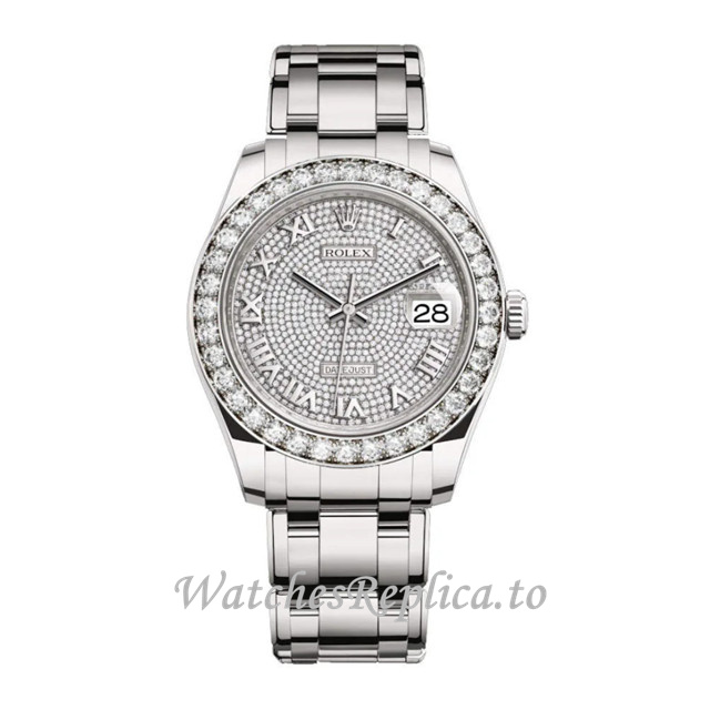 Replica Rolex Pearlmaster m86289-0005 39MM White Gold strap Ladies Watch - WatchesReplica.is