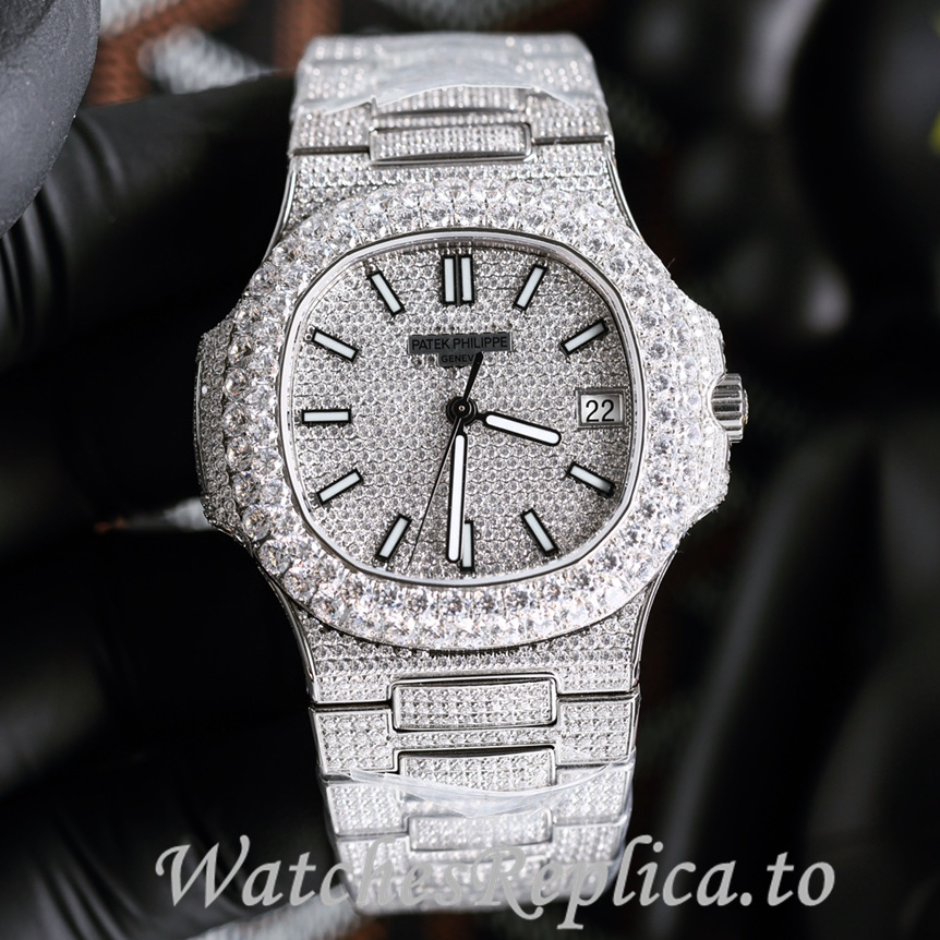 Patek Philippe Replica Nautilus 5711 Diamonds paved strap 40MM - WatchesReplica.is