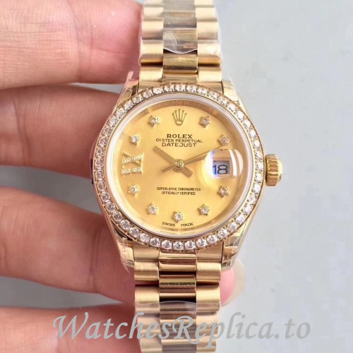 Swiss Rolex Datejust Replica 279174 Yellow Gold strap 28MM - WatchesReplica.is