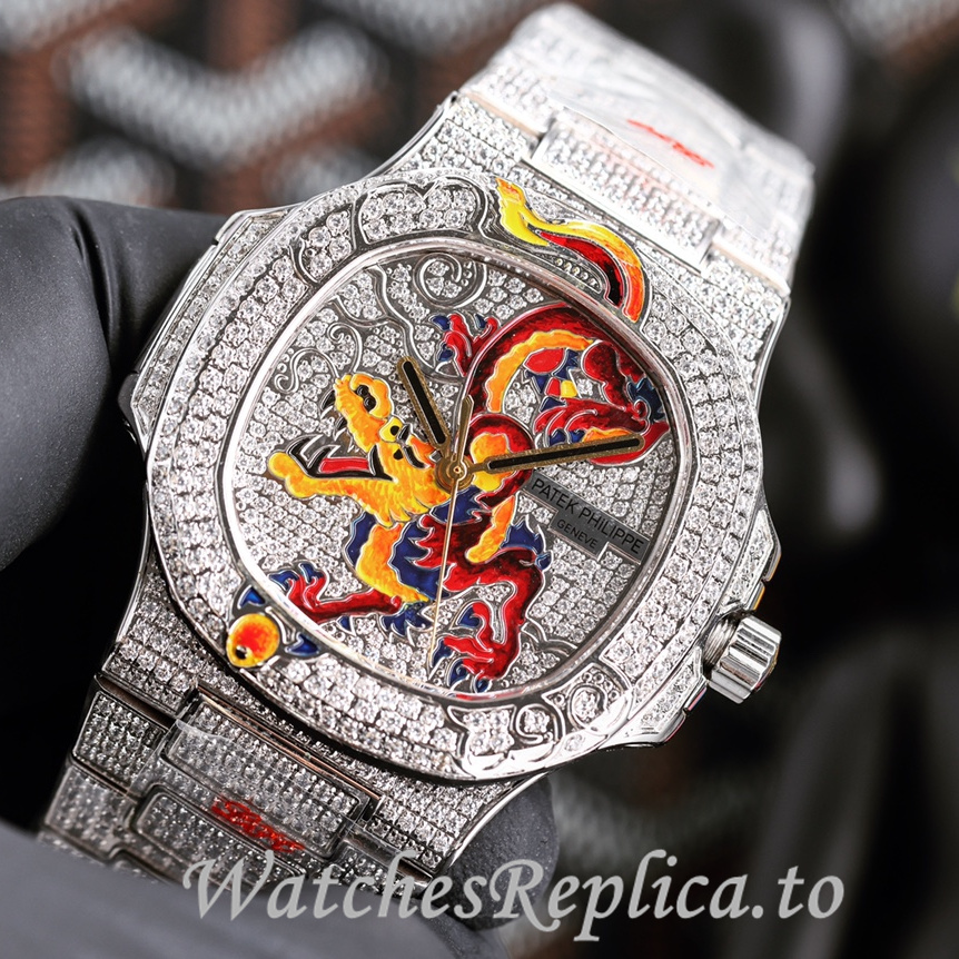 Patek Philippe Replica Nautilus 5711 Diamonds paved strap 40MM - WatchesReplica.is