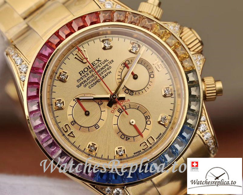 Swiss Rolex Daytona Cosmograph Replica 116598RBOW 001 Gold Strap 40MM - WatchesReplica.is
