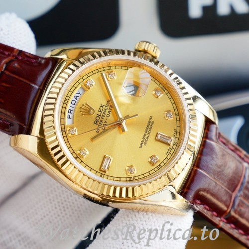 Swiss Rolex Day Date Replica 118139 Leather strap 36MM - WatchesReplica.is