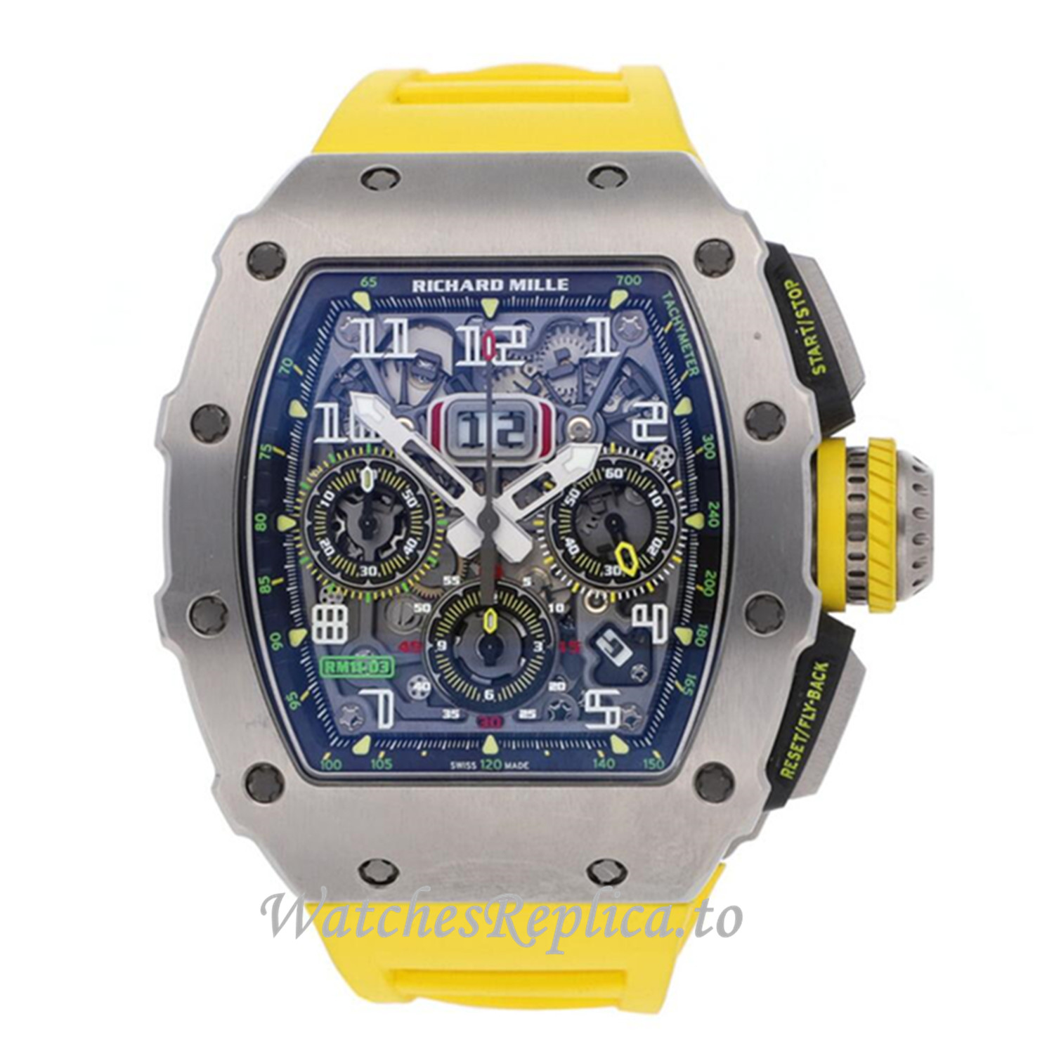 Richard Mille Replica Watch Yellow Rubber Strap RM11-03 50MM - WatchesReplica.is