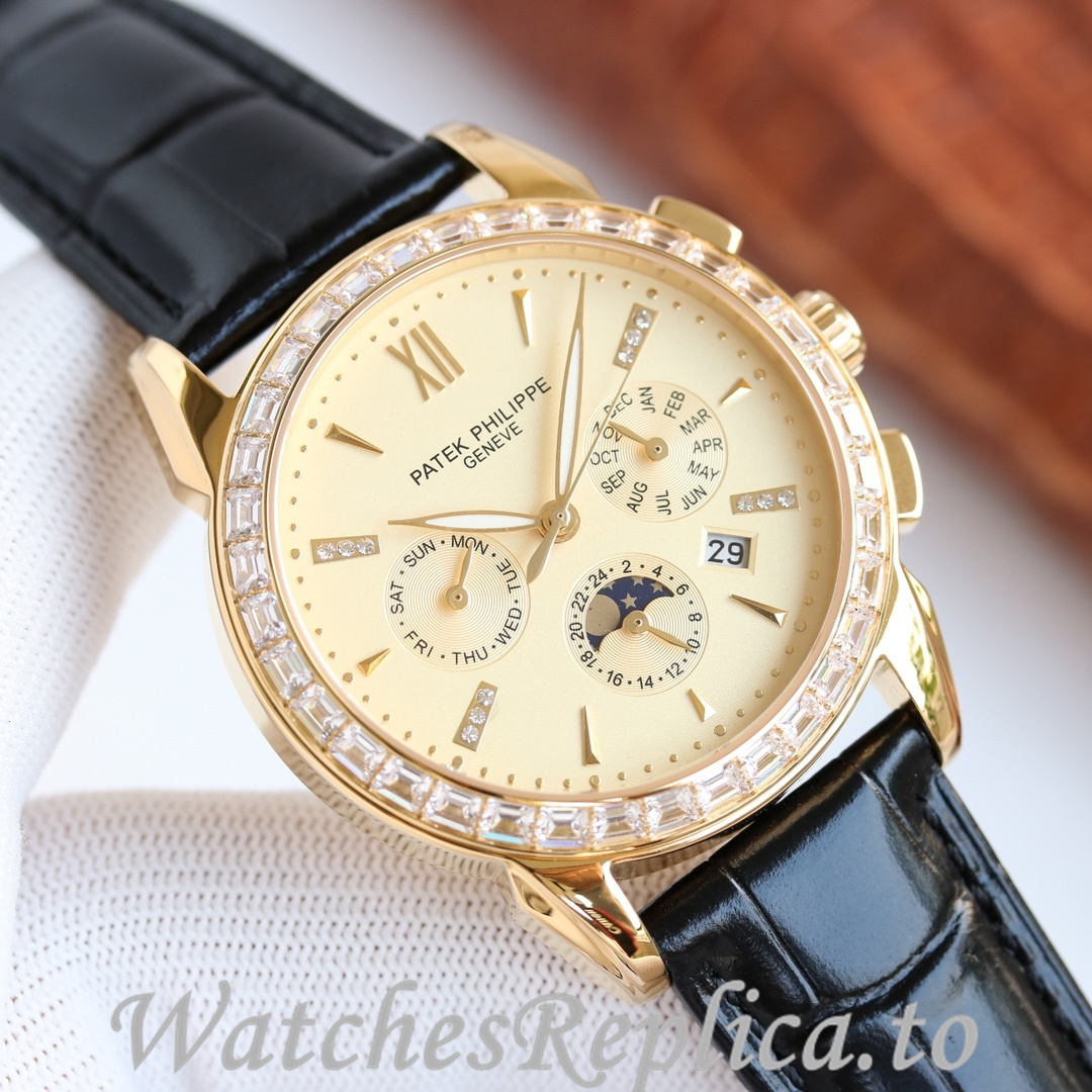 Patek Philippe Replica Annual Calendar Leather strap 41MM - WatchesReplica.is