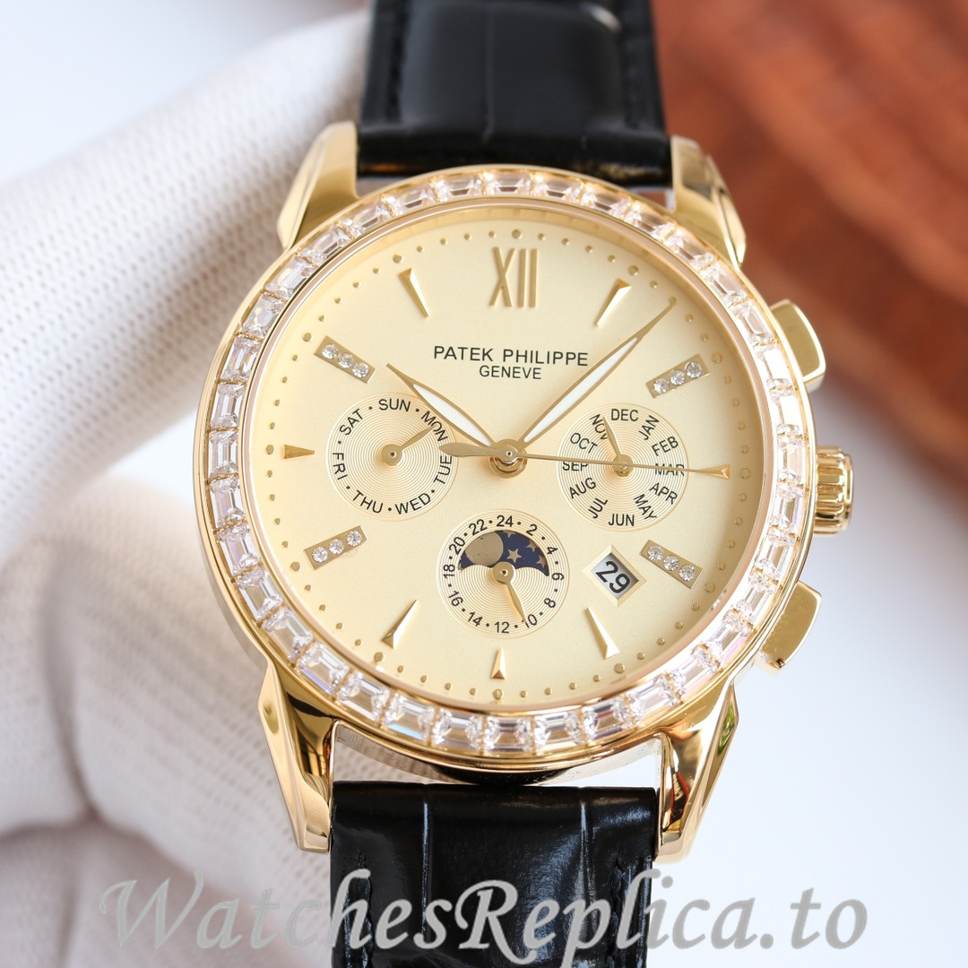 Patek Philippe Replica Annual Calendar Leather strap 41MM - WatchesReplica.is