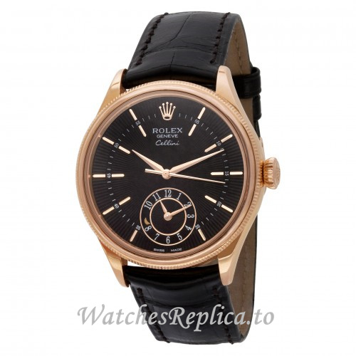 Replica Rolex Cellini 50525bkbk 39MM Leather strap Mens Watch - WatchesReplica.is