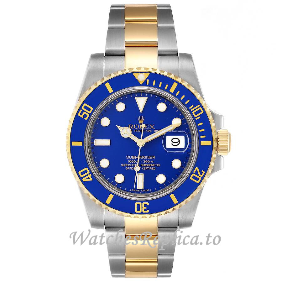 Replica Rolex Submariner Yellow Gold Blue Dial 116613 40MM - WatchesReplica.is