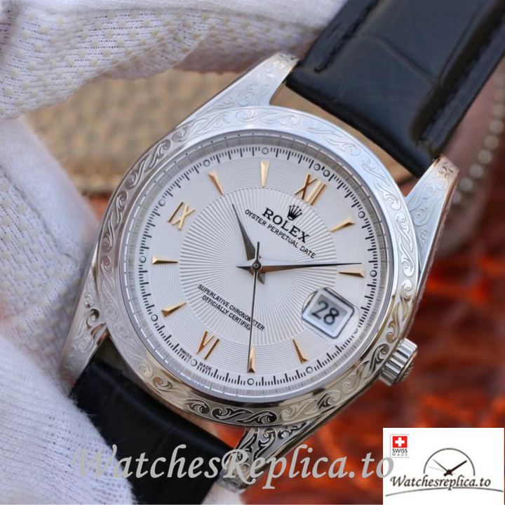 Swiss Rolex Oyster Perpetual Replica Leather strap 40MM - WatchesReplica.is