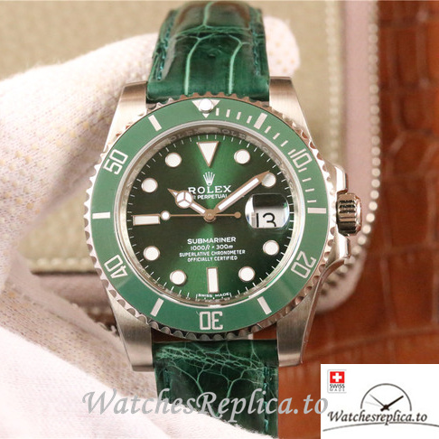 Swiss Rolex Submariner Replica 116610lv Leather strap 40MM - WatchesReplica.is