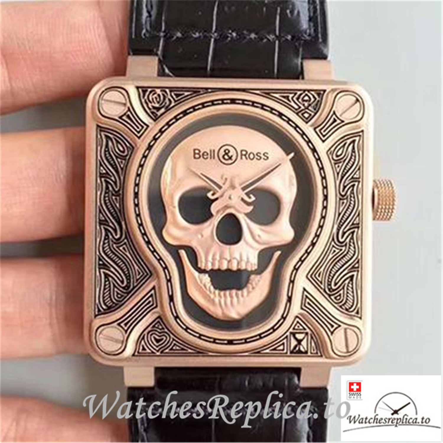Swiss Bell & Ross Replica BR 01 Black Strap 46MM - WatchesReplica.is
