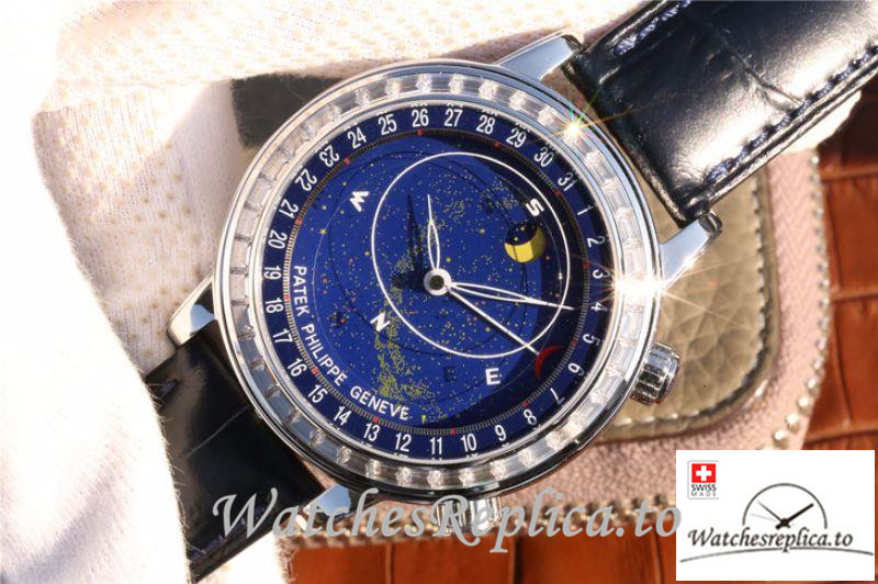 Swiss Patek Philippe Grand Complications Sky Moon Celestial Replica 6102P-001 Black Strap 43MM - WatchesReplica.is