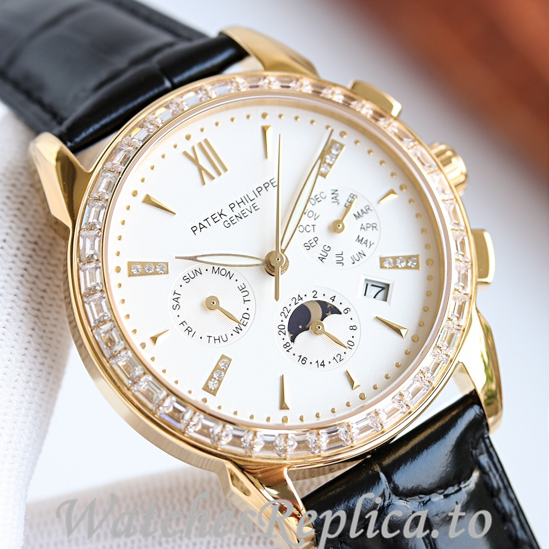 Patek Philippe Replica Annual Calendar Leather strap 41MM - WatchesReplica.is