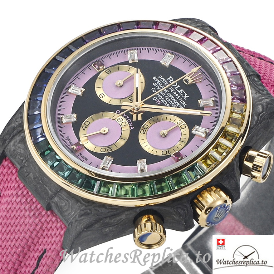 Swiss Rolex Daytona Replica Pink Canvas strap 40MM Pink Dial - WatchesReplica.is