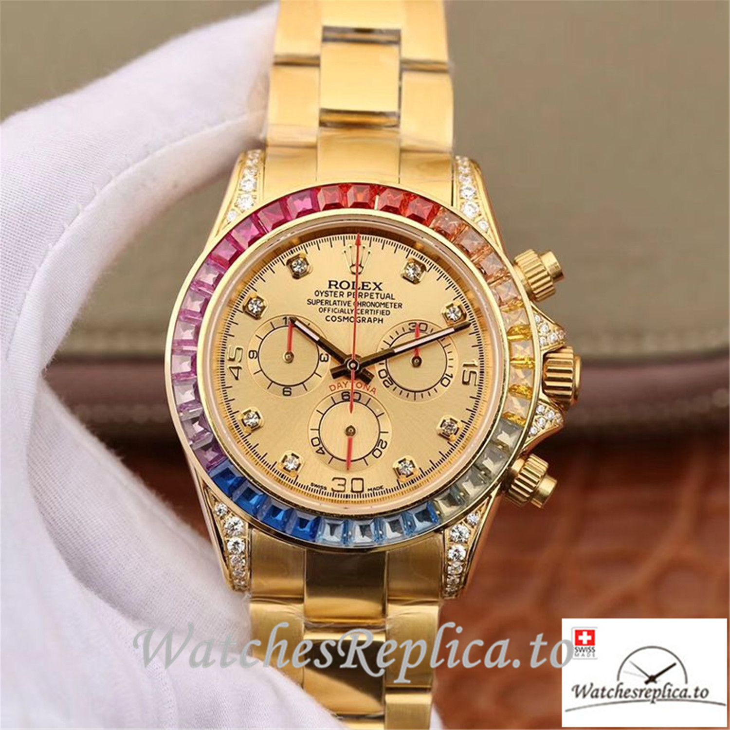 Swiss Rolex Daytona Cosmograph Replica 116598RBOW 001 Gold Strap 40MM - WatchesReplica.is