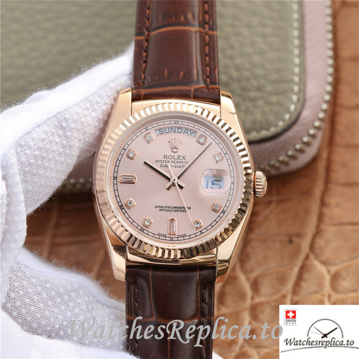 Swiss Rolex Day-Date Replica 118135 Leather strap 36MM - WatchesReplica.is